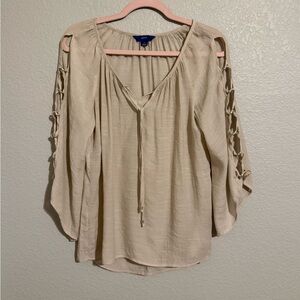 Apt. 9 Beige Blouse with Unique Cut Out Design Sleeves. Size Small